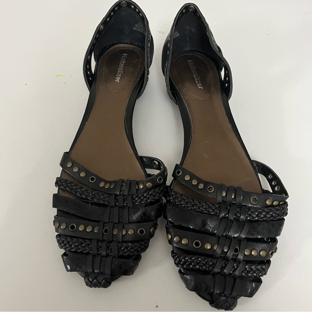 NATURALIZER Leather Black Flats Shoes 8.5M Slip On